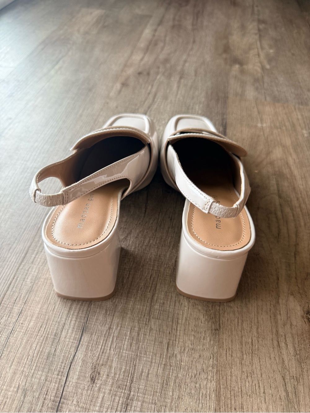 Madden Girl Women's Nude Patent Slingback Block Heel Loafers - Picture 5 of 7